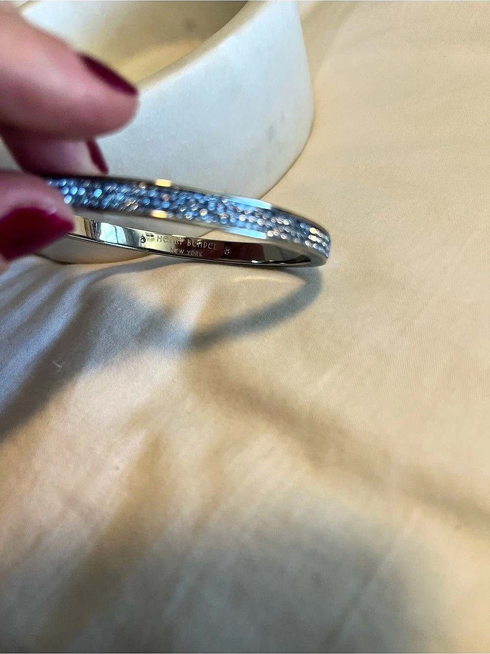 Henri Bendel Silver-Tone Pavé Crystal Hinged Bangle Bracelet